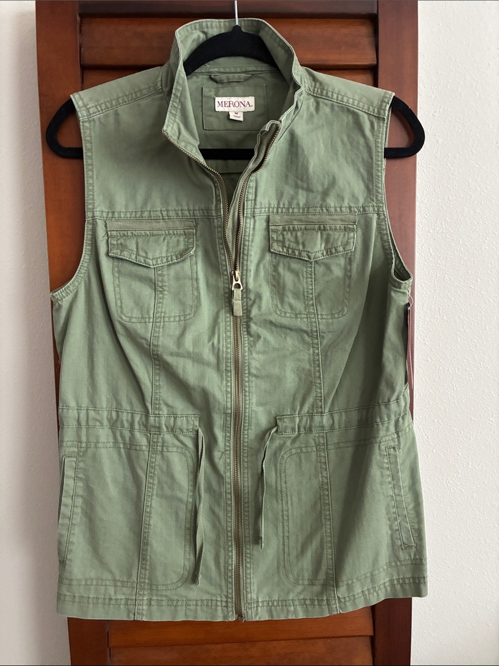 Merona Sage Green Sleeveless Cargo Vest with Zip Front